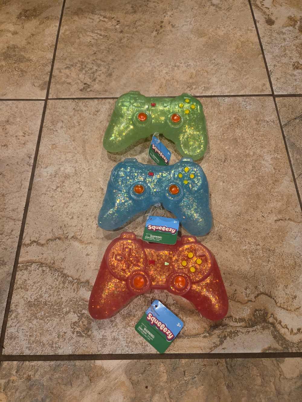 Glitter Game Controller Squishy Toy - Green, Blue, Red